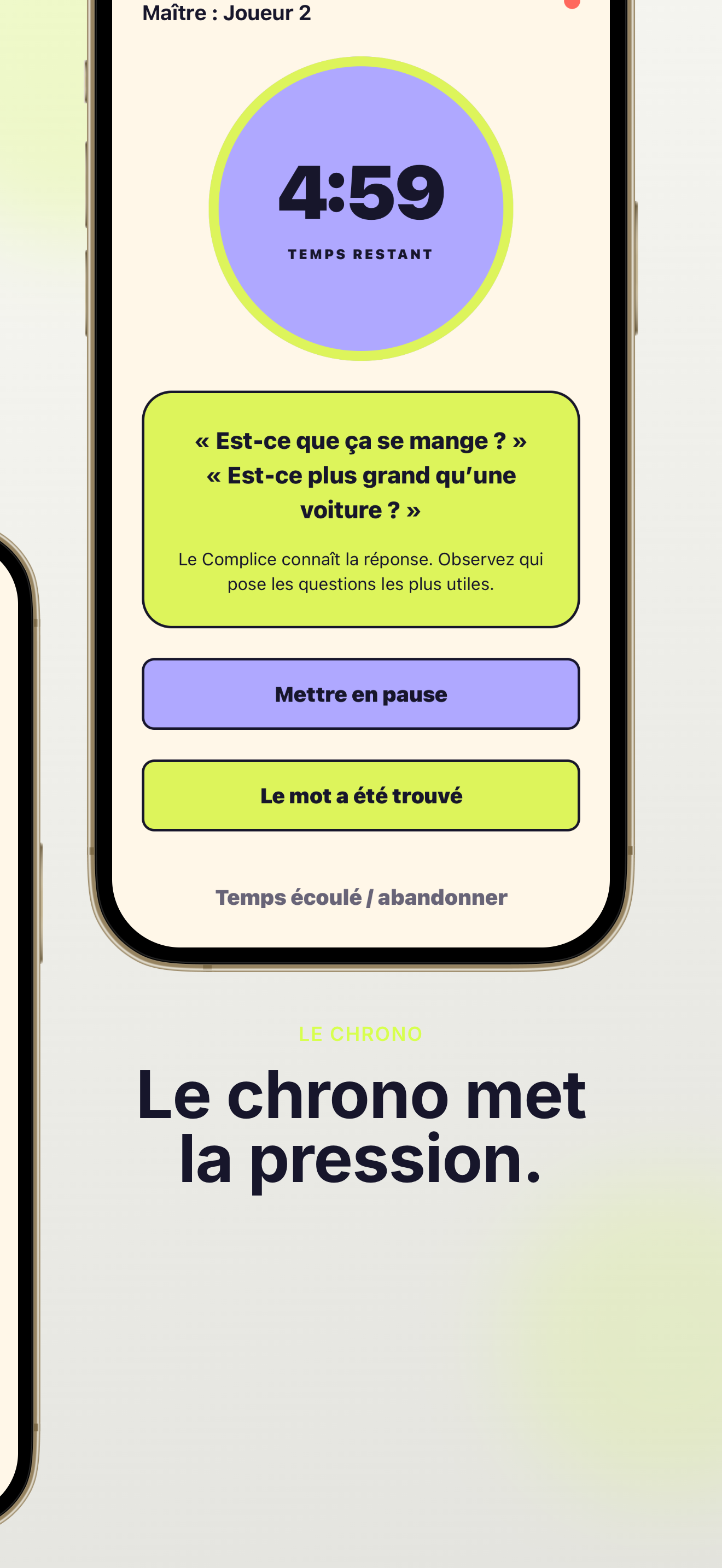 Écran de jeu montrant le chrono d’une manche
